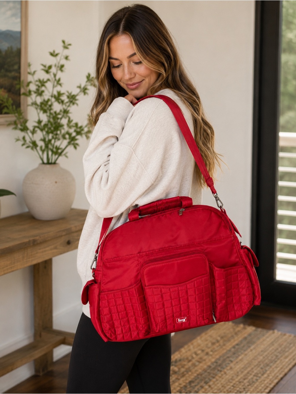 Lug Red Quilted Multi-Pocket Travel Bag